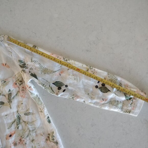 Lord + Taylor 100% linen off white cream button down shirt blouse floral Small - Picture 14 of 16